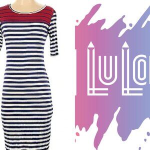 LuLaRoe Blue and Gray Striped Top